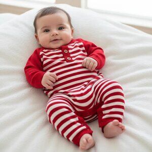 Cherokee Red-and-White Striped Knit Henley Jumpsuit size 0-3 Months